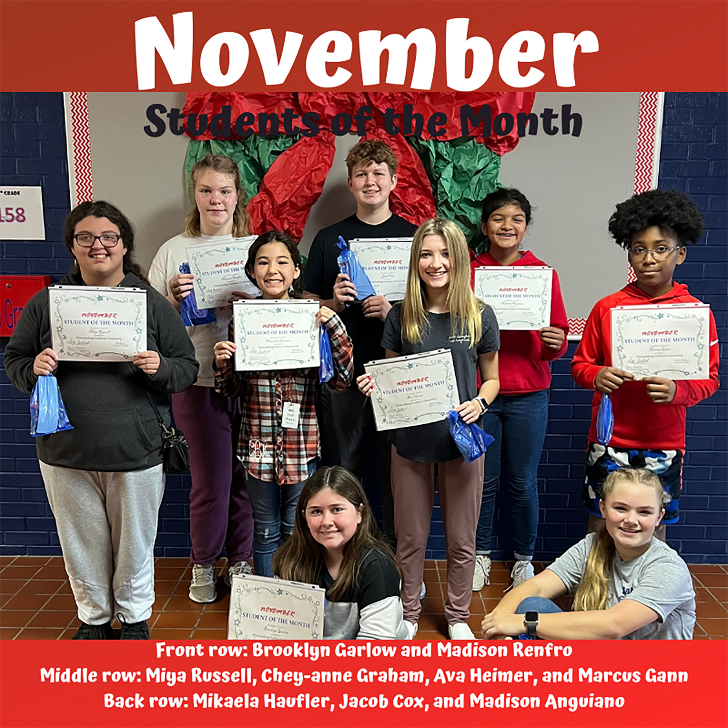 Sabine Middle School names November students of the month